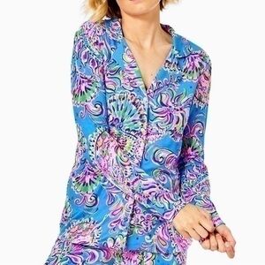 Lilly Pulitzer Pj knit button up multi mermaid grotto